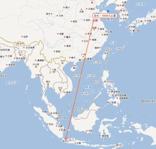 雅加达到江苏沛县的直线距离是多少?