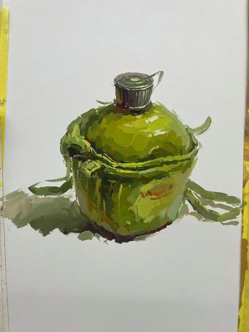 色彩单体塑造军绿色水壶步骤.简简单单画一个#水粉静物 #色彩 - 抖音