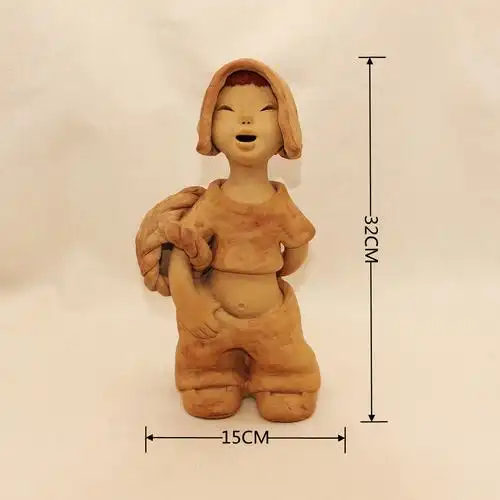 手工陶艺泥人陶土人物陶瓷娃娃酒店装饰挎筐女生活泥人