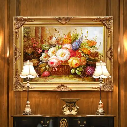 欧式手绘客厅装饰画餐厅走廊过道卧室壁画古典花卉挂画牡丹花油画