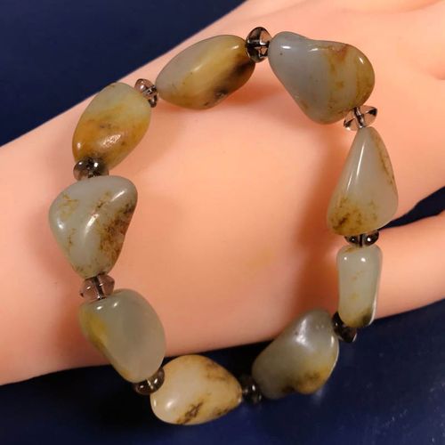 天然新疆和田玉籽料手串手链男款原皮原色无修无二上正宗玉石证书