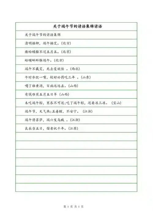 关于端午节的谚语集锦谚语