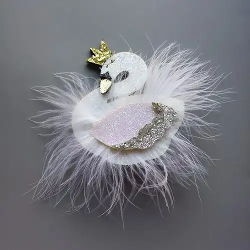 羽毛天鹅发夹发带粉色大天鹅动物头饰白色毛球天鹅夹子发饰