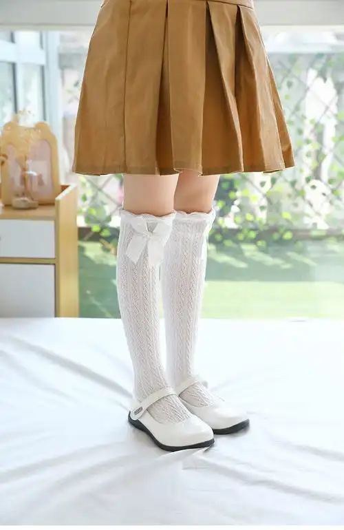 不勒腿可爱长袜子公主蝴蝶结松口高筒袜白粉紫3双装袜长28cm建议03岁