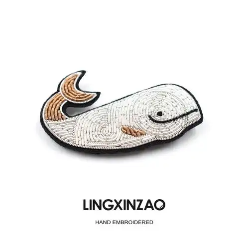 设计小众印度丝手手工刺绣创意胸针鲸鱼喷水胸针