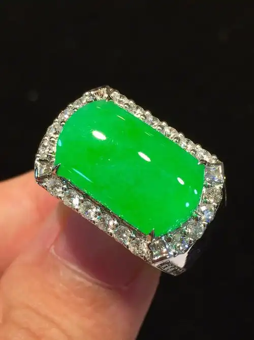 七小金镶嵌戒面戒指翡翠镶嵌18k马鞍绿马正阳戒指