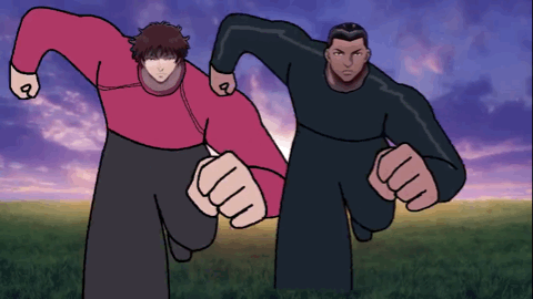 主角霸崎在10秒左右出现,开始跑步,小阿里在30秒左右出现,加入到了