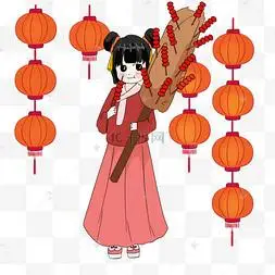 古风女孩卖冰糖葫芦插画