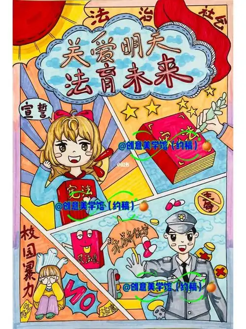 法治宪法主题绘画