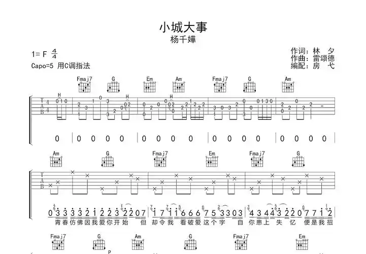 小城大事吉他谱_杨千嬅_c调弹唱吉他谱66%原版 - 吉他世界
