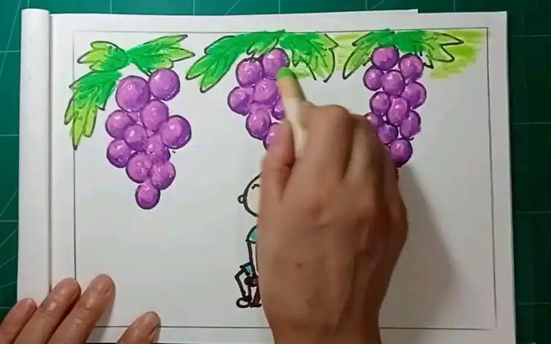 二年级美术课堂作业示范画:难忘夏天之葡萄架