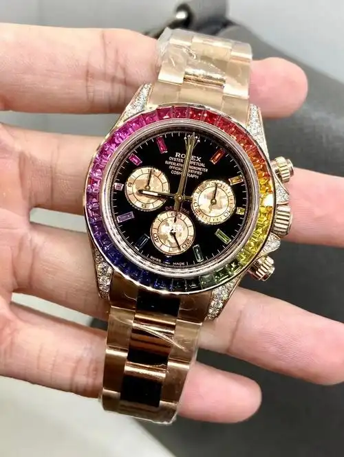 劳力士迪通拿系列116595彩虹迪,18k玫瑰金原镶钻,自动机械