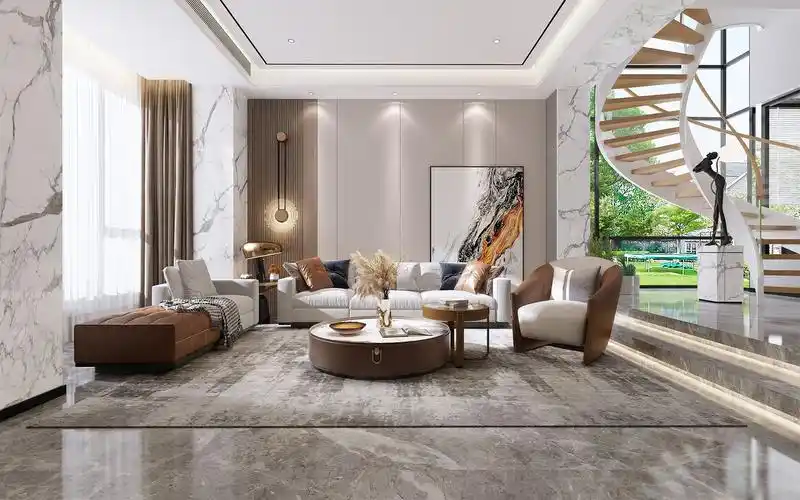 浦东万科蓝山300平现代风格联排别墅客厅装修效果图