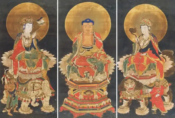 华严三圣三幅联-千佛巡礼 佛教艺术珍品专场-雅昌拍卖