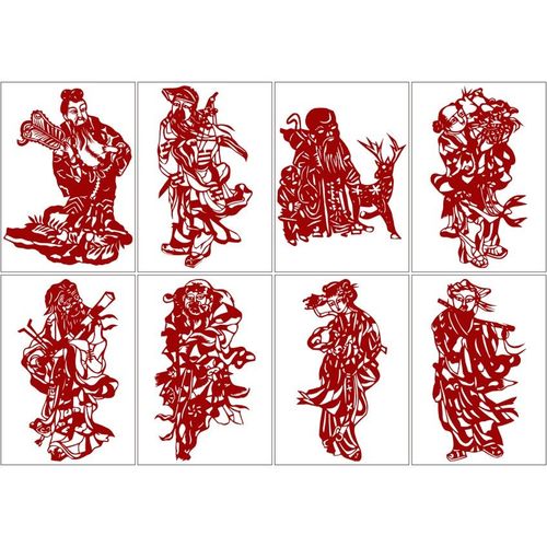 剪纸画中国风纯手工刻画作品刻纸八仙过海装饰刻纸图案底稿