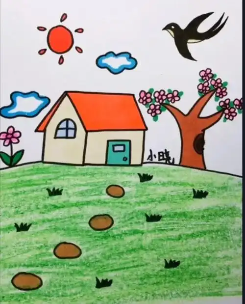 家园共成长"大班3月30日绘画活动:《美丽的春天》