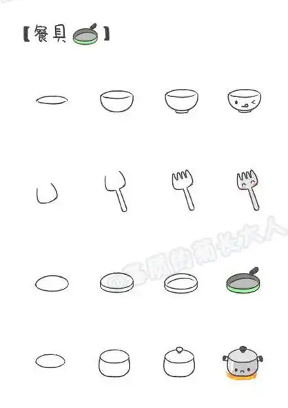 简笔画锅碗瓢盆.