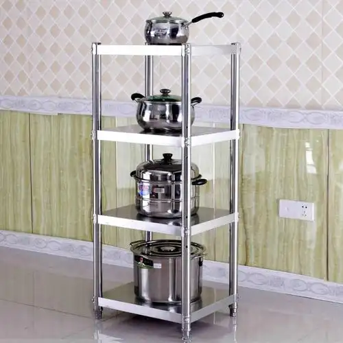 不锈钢厨房正方形置物架微波炉收纳架多功能储物架5层锅盆架菜架 加厚