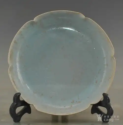 宋清凉寺汝窑玛瑙釉花口盘.古董古玩古瓷器