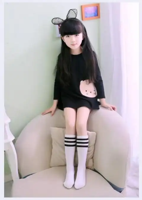 南极人童装 小学生校服园服袜过膝儿童长筒袜纯棉女童中筒袜六一白色