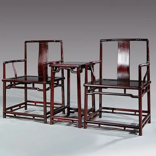 明式家具赞比亚血檀南宫三件套中式红木实木官帽椅圈椅太师椅