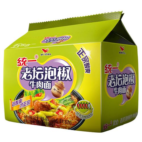 统一老坛泡椒牛肉面108克5袋五合一方便面袋面3件
