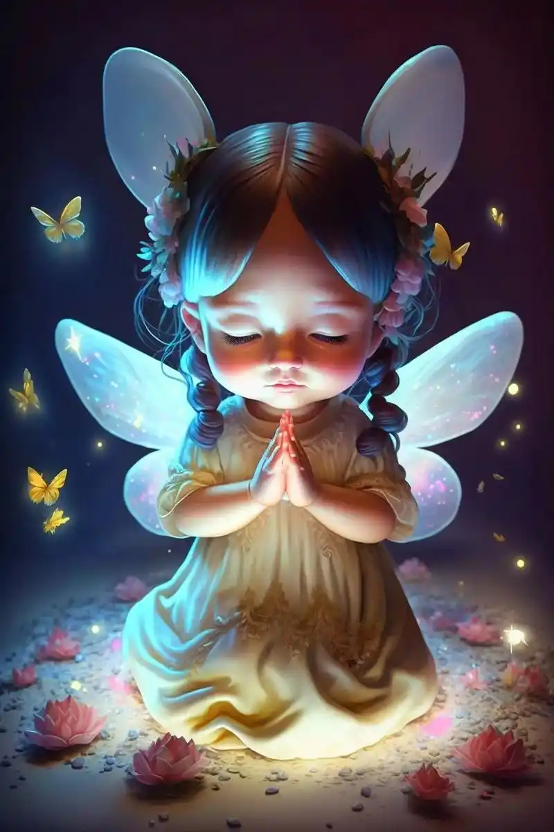 今日绘画作品:祈祷小女孩.黑头发小女孩,佛光普照,佛缘,20 - 抖音