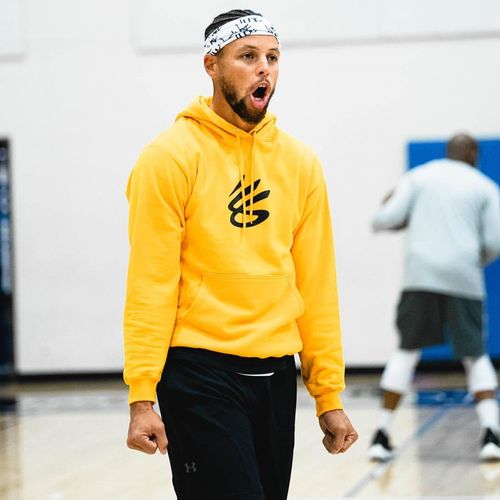 勇士curry库里新logo长袖卫衣男连帽 秋冬加绒加厚篮球运动黄帽衫