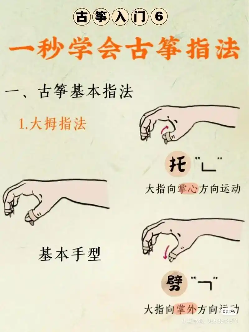 三张你图教大家古筝指法!古筝入门入门时不知道怎么弹古筝指法?