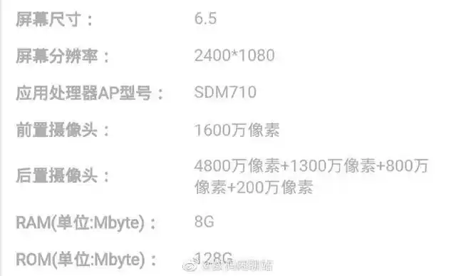 描述reno2配置的微博中,还出现了屏幕尺寸,分辨率,前后置摄像头等参数