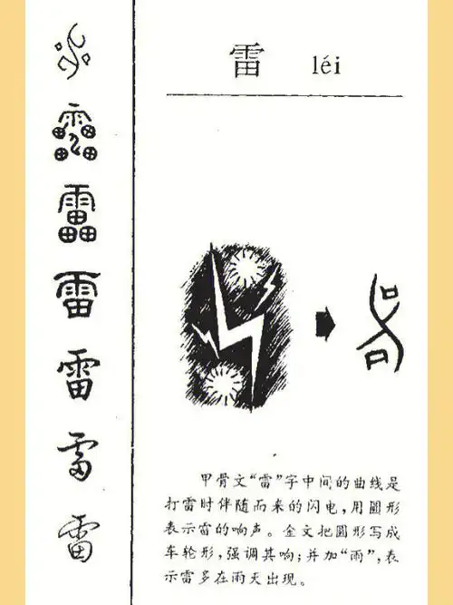 如果按照当代人的角度,你能够按照上图雷字的甲骨文,从而猜出这是雷字
