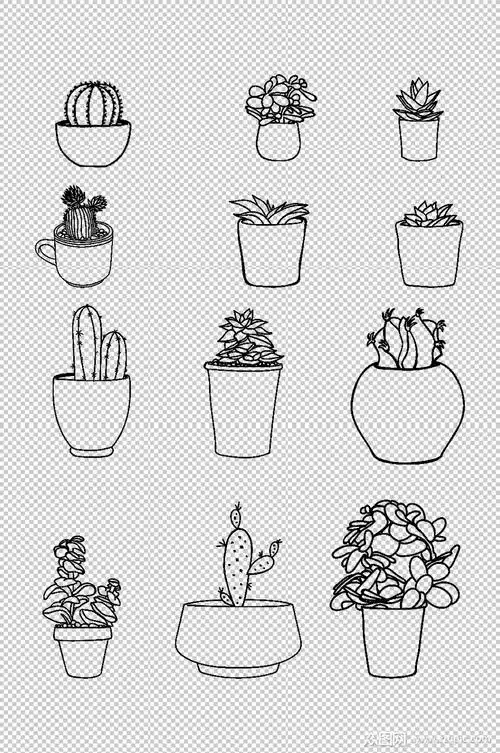 植物盆栽线稿免抠素材
