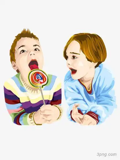 吃糖的男孩png素材透明免抠图片-卡通手绘