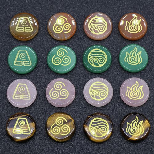 天然水晶玛瑙玉石 古希腊四元素水山火土能量灵气符号 四个一套