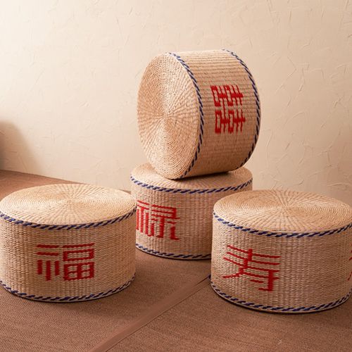 福禄寿喜蒲团坐垫手工坐垫蒲草编织高蒲团垫打坐茶道圆形榻榻米垫