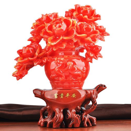 富贵平安牡丹花花瓶平安家居客厅装饰品工艺品婚庆新居礼品摆件