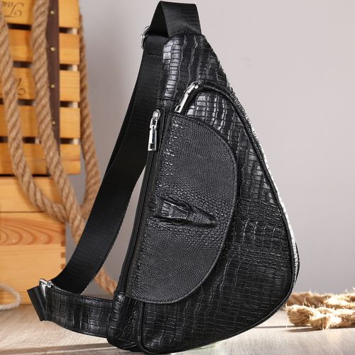 正品 新潮流男士胸包男款斜挎胸包真皮男包夏季单肩斜挎包鳄鱼纹