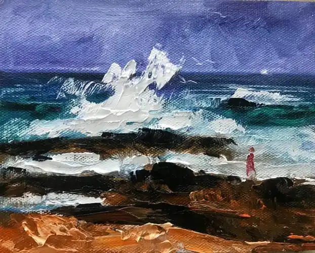 油画每日一画面朝大海心情快乐写意油画