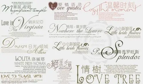 影楼婚纱写真相册装饰花体文字模板