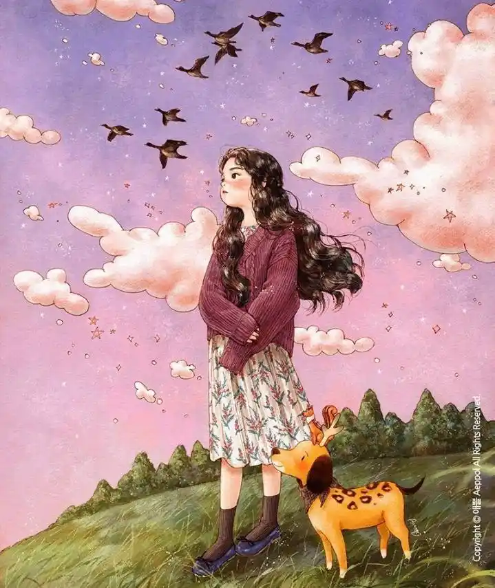 aeppol|森系女孩水彩插画