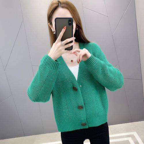 春装针织衫开衫短款2022新款网红宽松百搭薄款毛衣外套女春秋上衣