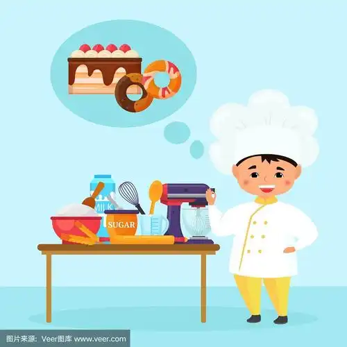 绘画插图,男人,矢量,蛋糕,烘焙师