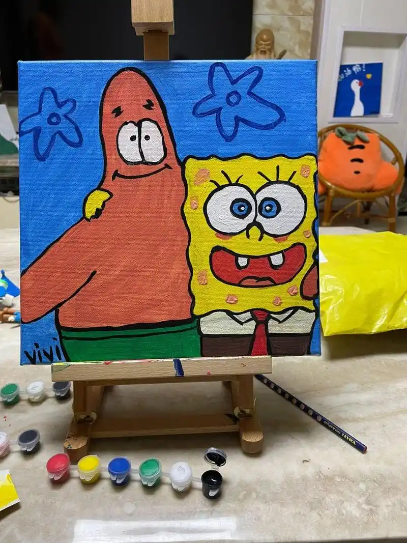 简易丙烯画,入门级丙烯画教程 7315海绵宝宝与派大星~ 最近爱上了