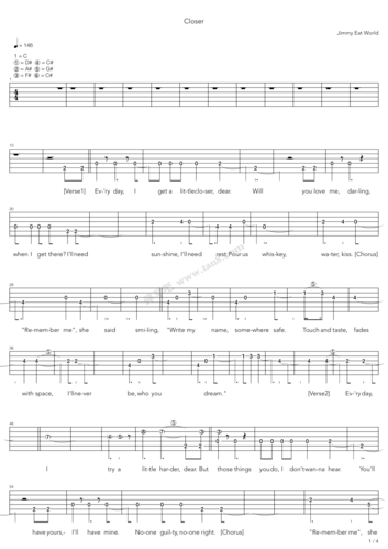 《closer》,jimmy eat world(六线谱 吉他谱吉他谱 第1页