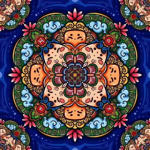 涂鸦q版佛教唐卡图案