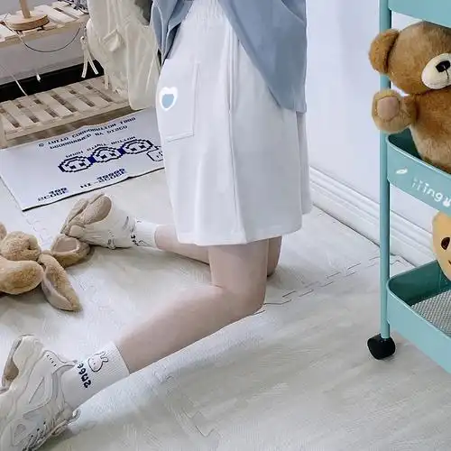 短裤糖果色印花休闲阔腿裤女中学生少女百搭运动裤五分裤可爱 - 17网