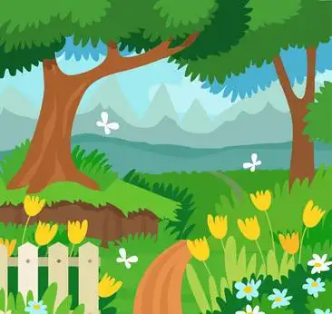 郊外风景插画郊外风景插画卡通郊外花园小路风景矢量图卡通郊外花园