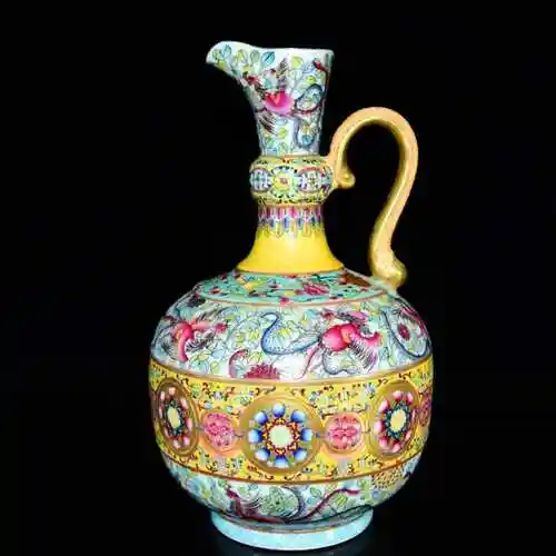 文玩瓷器雍正宫廷珐琅彩高17公分鸾凤牡丹图执壶文房四宝