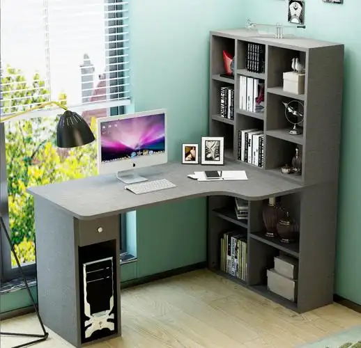 儿童转角书桌书架书柜组合一体男孩简约拐角多功能台式家用电脑桌