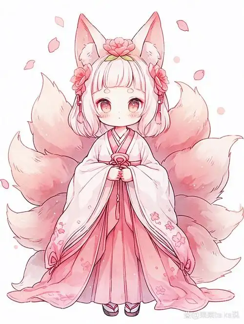 粉色九尾狐古风壁纸